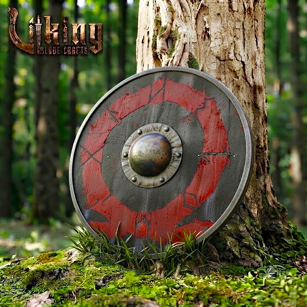The Allfather’s Ring Weathered Crimson Raven Viking Shield