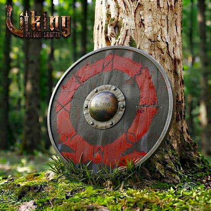 The Allfather’s Ring Weathered Crimson Raven Viking Shield