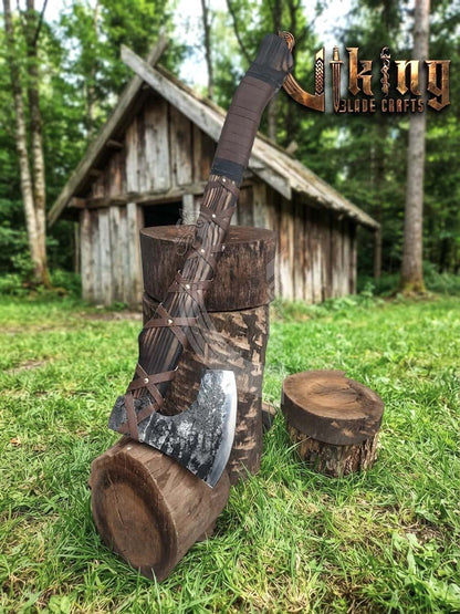 True Hand-Forged Viking Bearded Axe 30" | Leather-Wrapped Recurve Skeggøx