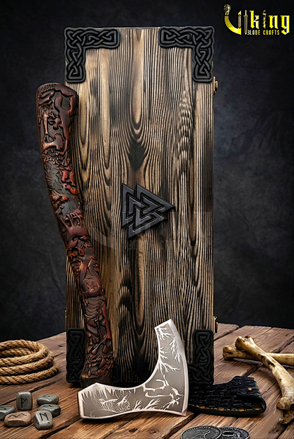 hand carved wildlife axe with forged steel blade