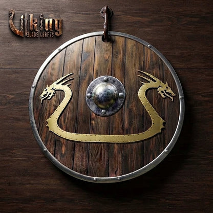The Níðhöggr Crescent Dual-Dragon Metal-Overlaid Viking Shield
