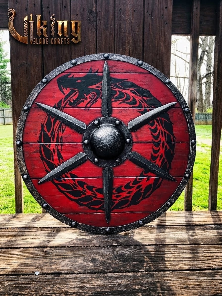 The Jörmungandr Skjöldr Red & Black Midgard Serpent Viking Shield