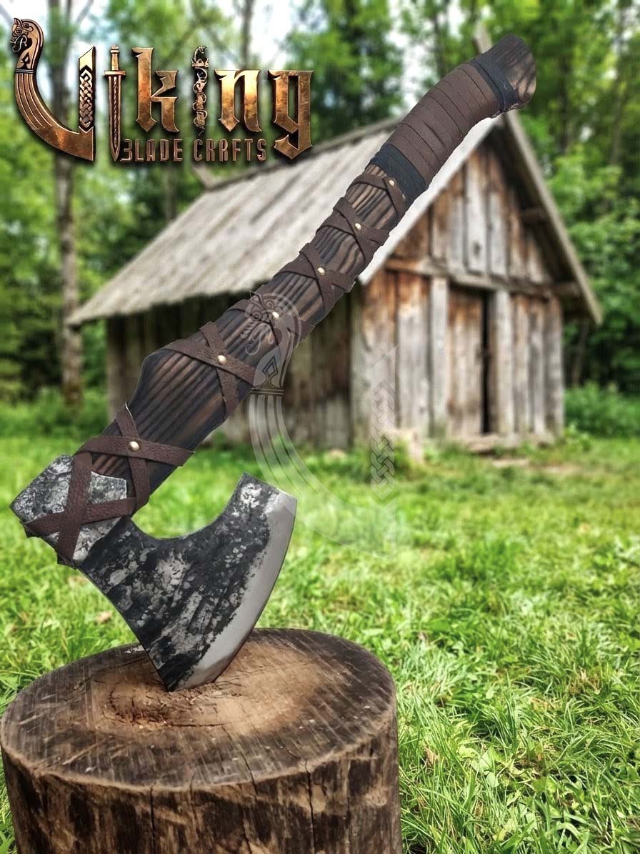 True Hand-Forged Viking Bearded Axe 30" | Leather-Wrapped Ergonomic Skeggøx