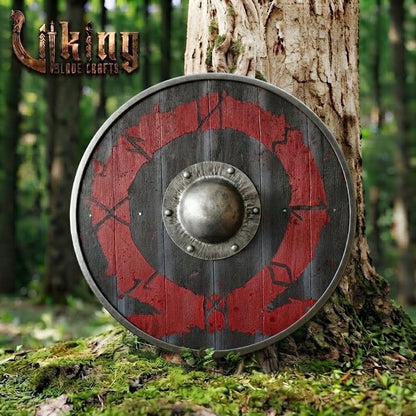 The Allfather’s Ring Weathered Crimson Raven Viking Shield