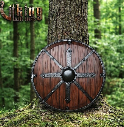 The Jarl’s Citadel 8-Spoke Steel-Braced Wooden Viking Shield