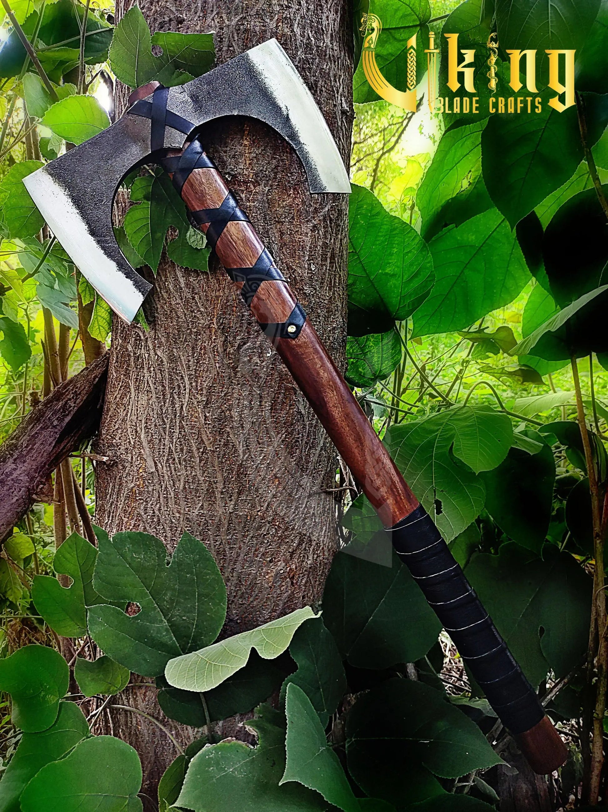 Forged 30" Double Edge Viking Axe with Valknut & Viking Runes Shield Viking_Blade_Crafts