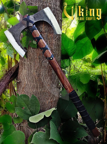 Forged 30" Double Edge Viking Axe with Valknut & Viking Runes Shield Viking_Blade_Crafts