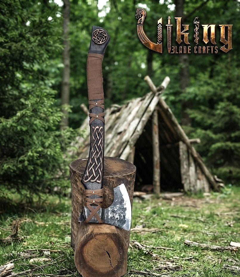 Ringerike-Style Viking Axe 30" | Hand-Forged Bearded Axe with Knotwork