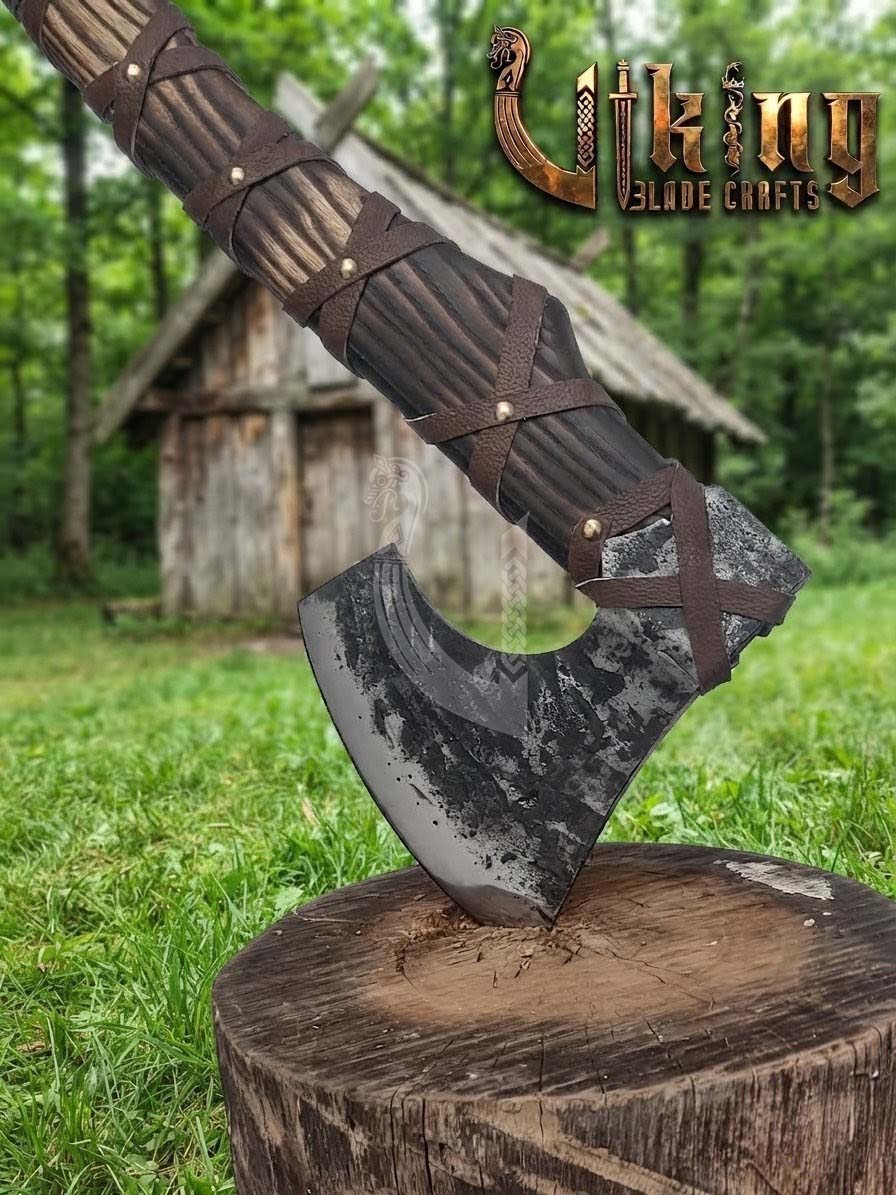True Hand-Forged Viking Bearded Axe 30" | Leather-Wrapped Ergonomic Skeggøx