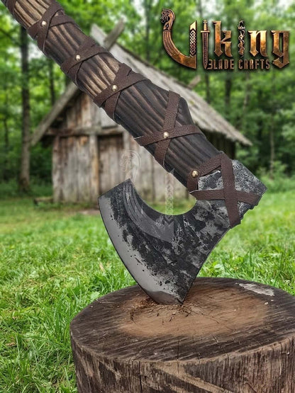 True Hand-Forged Viking Bearded Axe 30" | Leather-Wrapped Ergonomic Skeggøx