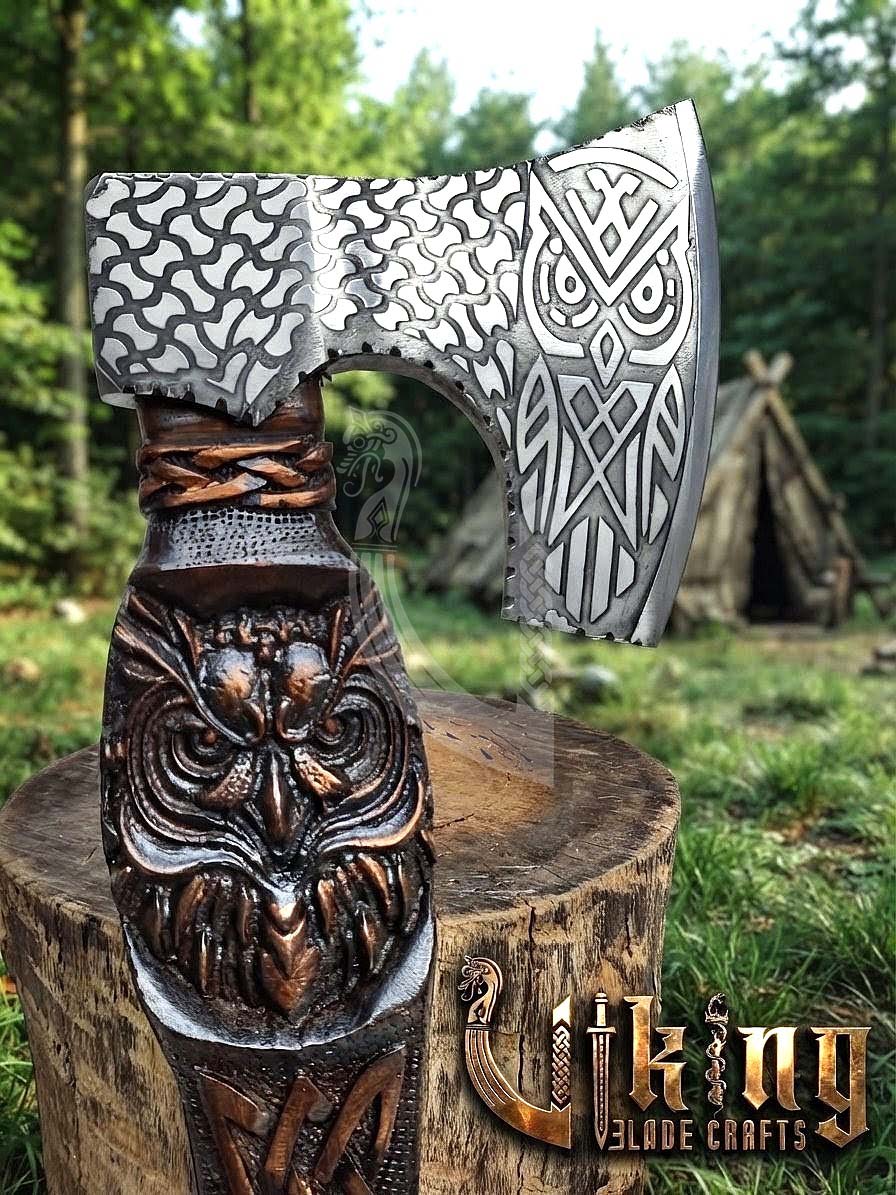 The Odin's Whisper 23" Hand-Forged Owl Rosewood Axe | Flared Variant