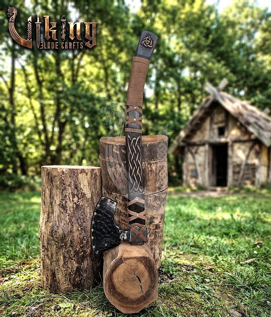 Mammen-Style Viking Axe 30" | Hand-Forged Bearded Axe with Carved Ashwood