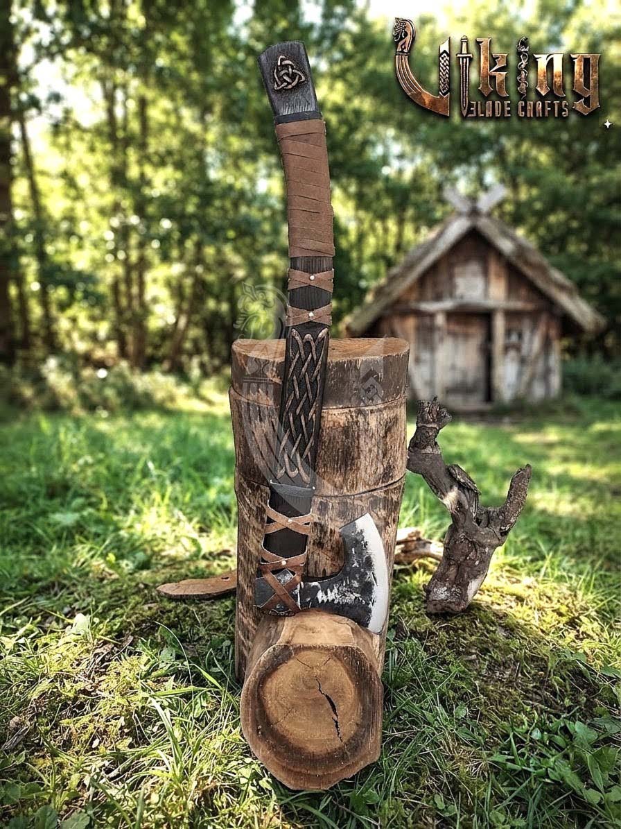 Mammen-Style Viking Axe 30" | Hand-Forged Bearded Axe with Carved Ashwood