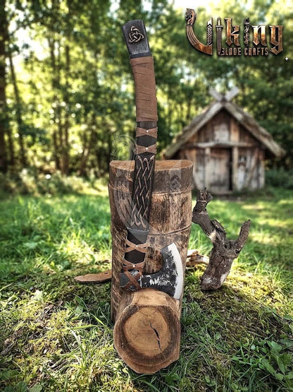Mammen-Style Viking Axe 30" | Hand-Forged Bearded Axe with Carved Ashwood