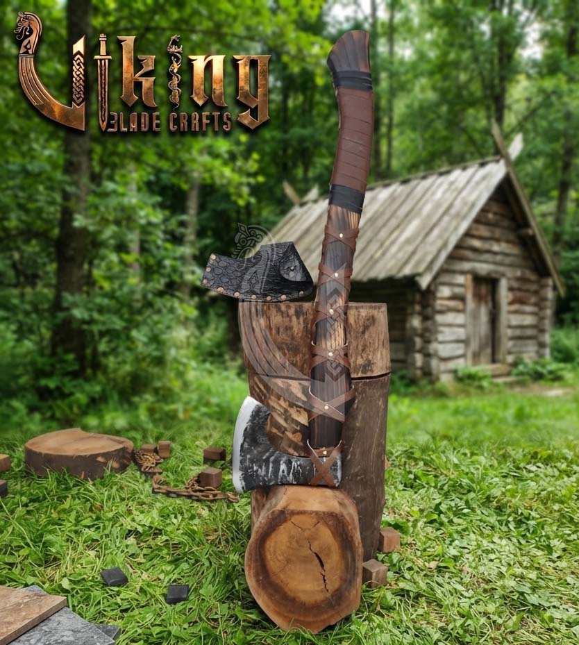 True Hand-Forged Viking Bearded Axe 30" | Leather-Wrapped S-Curve Skeggøx