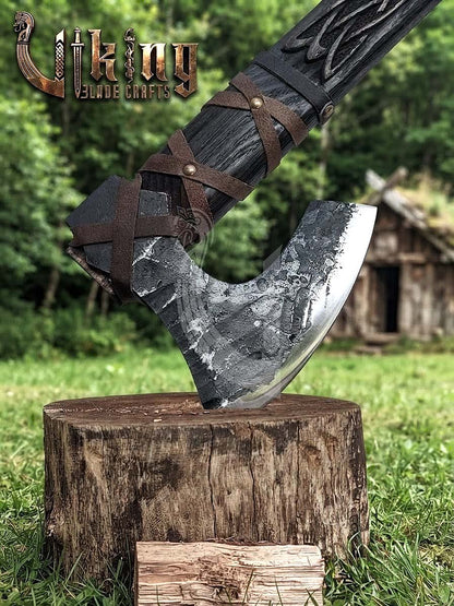 Ragnar-Inspired Viking Axe | Hand-Forged Knotwork Carved Ashwood