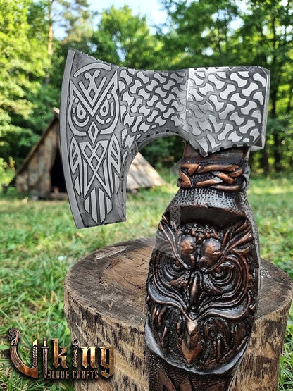 The Odin's Whisper 23" Hand-Forged Owl Rosewood Axe | Flared Variant