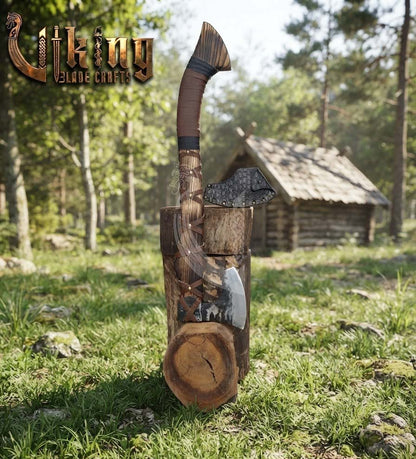 True Hand-Forged Viking Bearded Axe 30" | Leather-Wrapped Hammer-Peened Skeggøx