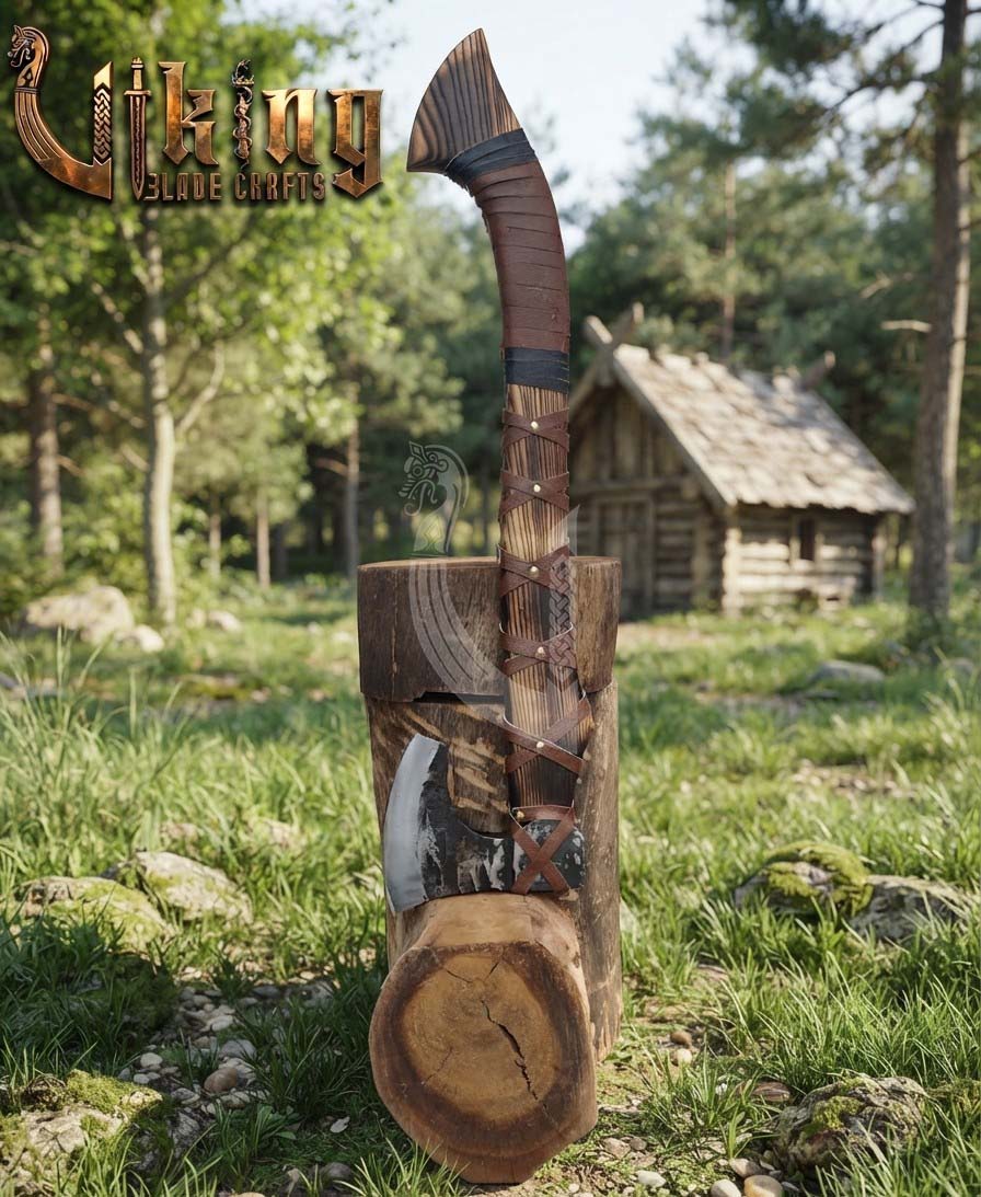 True Hand-Forged Viking Bearded Axe 30" | Leather-Wrapped Hammer-Peened Skeggøx