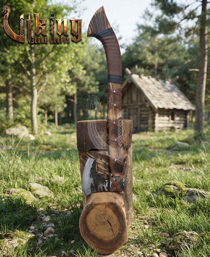 True Hand-Forged Viking Bearded Axe 30" | Leather-Wrapped Hammer-Peened Skeggøx