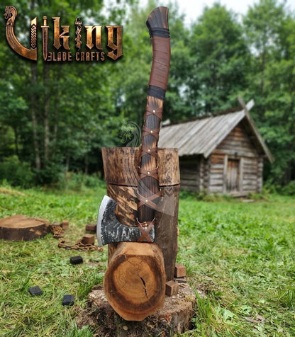 True Hand-Forged Viking Bearded Axe 30" | Leather-Wrapped S-Curve Skeggøx