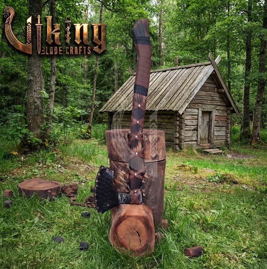 True Hand-Forged Viking Bearded Axe 30" | Leather-Wrapped S-Curve Skeggøx