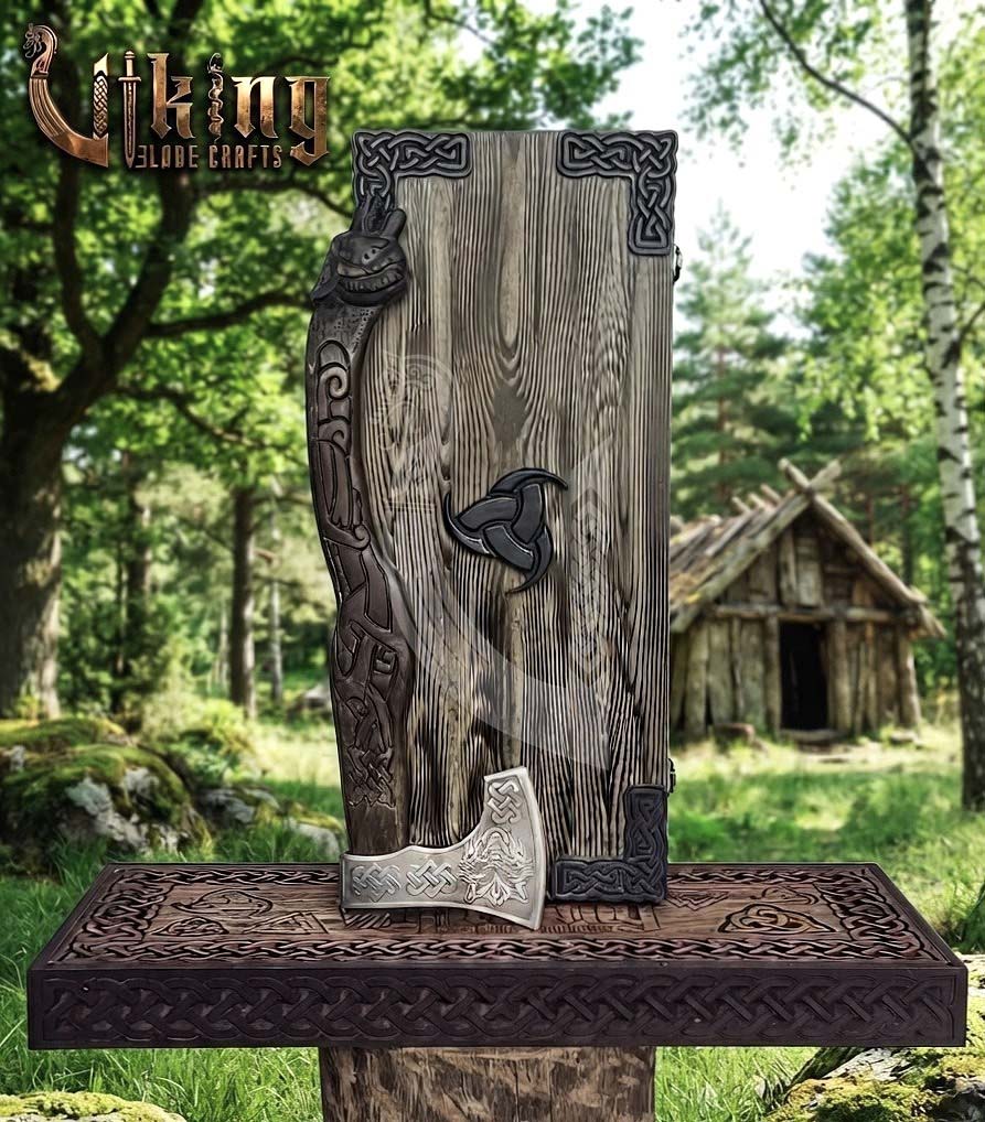 Hand Carved Viking Axe | Wolf Head Handle | Forged Steel