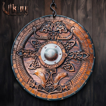 The Skjöldr of the Wolf-Clan 3D Carved Star-Braced Runic Viking Shield