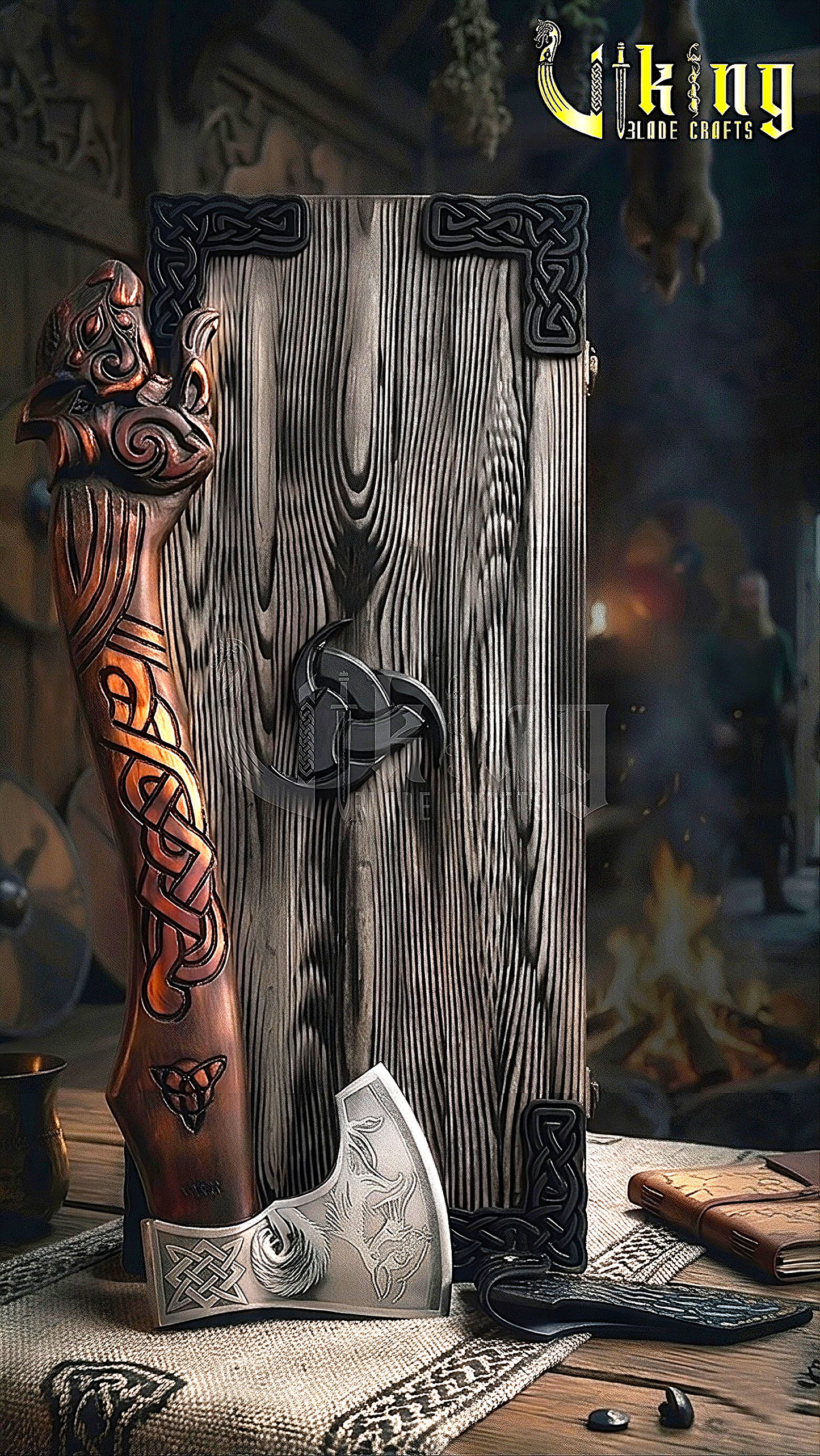 Viking squirrel axe inspired by Yggdrasil with hand carved grip