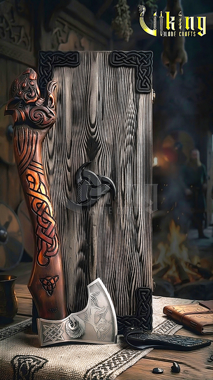 Viking squirrel axe inspired by Yggdrasil with hand carved grip
