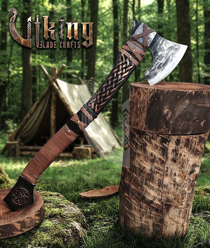 Borre-Style Viking Axe 30" | Hand-Forged Bearded Axe with Knotwork