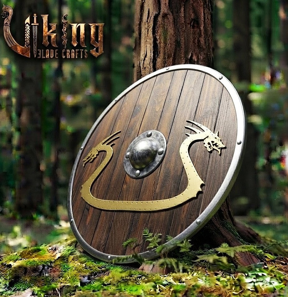 The Níðhöggr Crescent Dual-Dragon Metal-Overlaid Viking Shield
