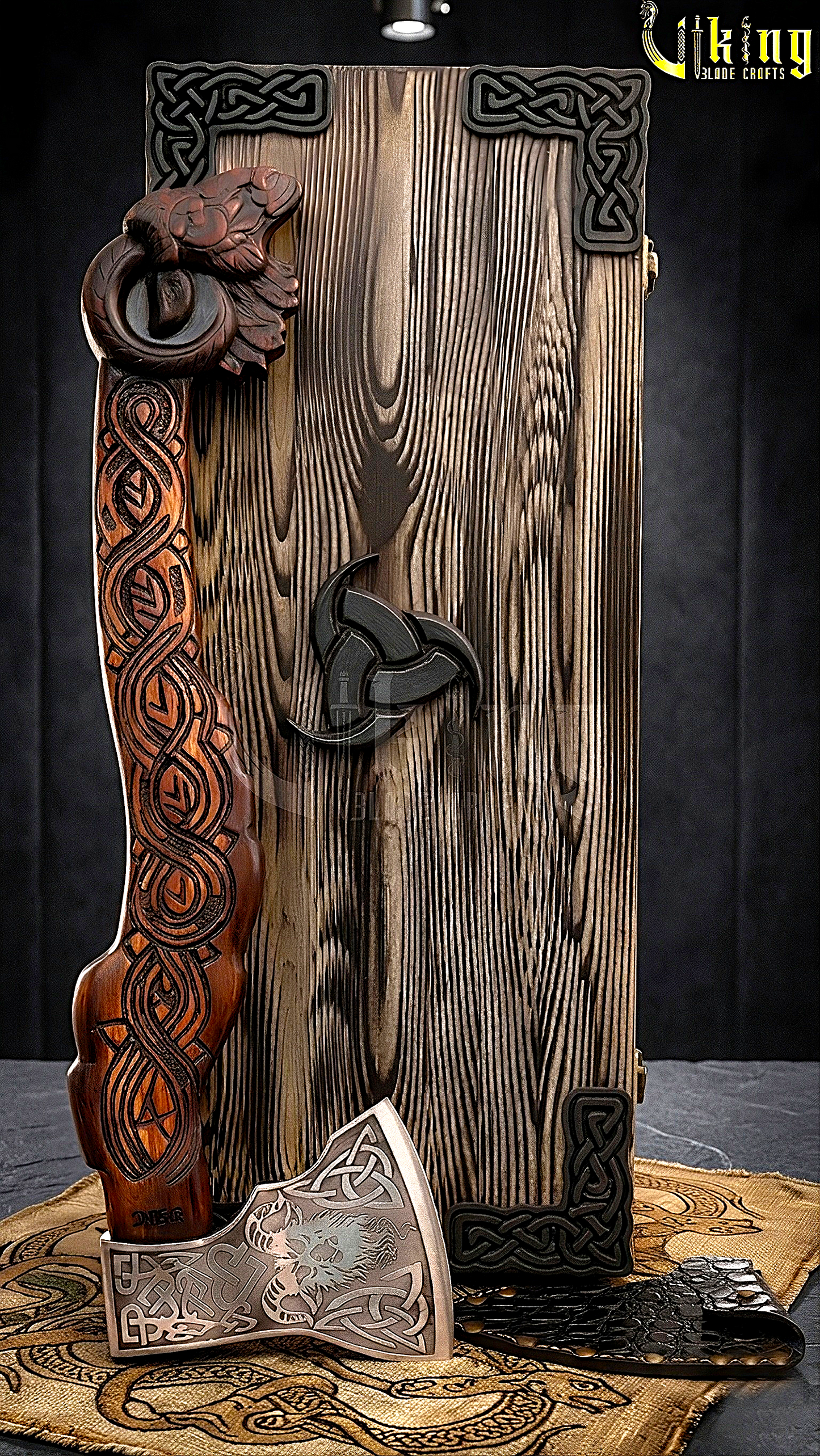 hand carved raven handle Viking axe made from forged steel