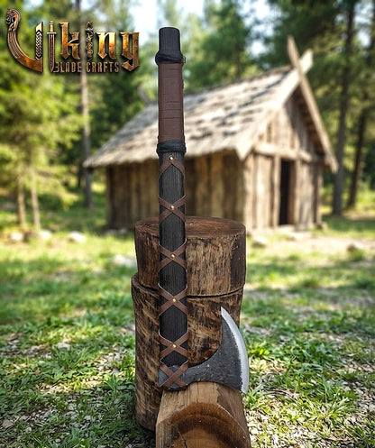 Ragnar-Inspired Viking Axe | Leather-Wrapped Bearded Axe