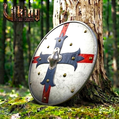 The Imperial Cross Red & Blue Cross Steel Roman-Inspired Round Shield