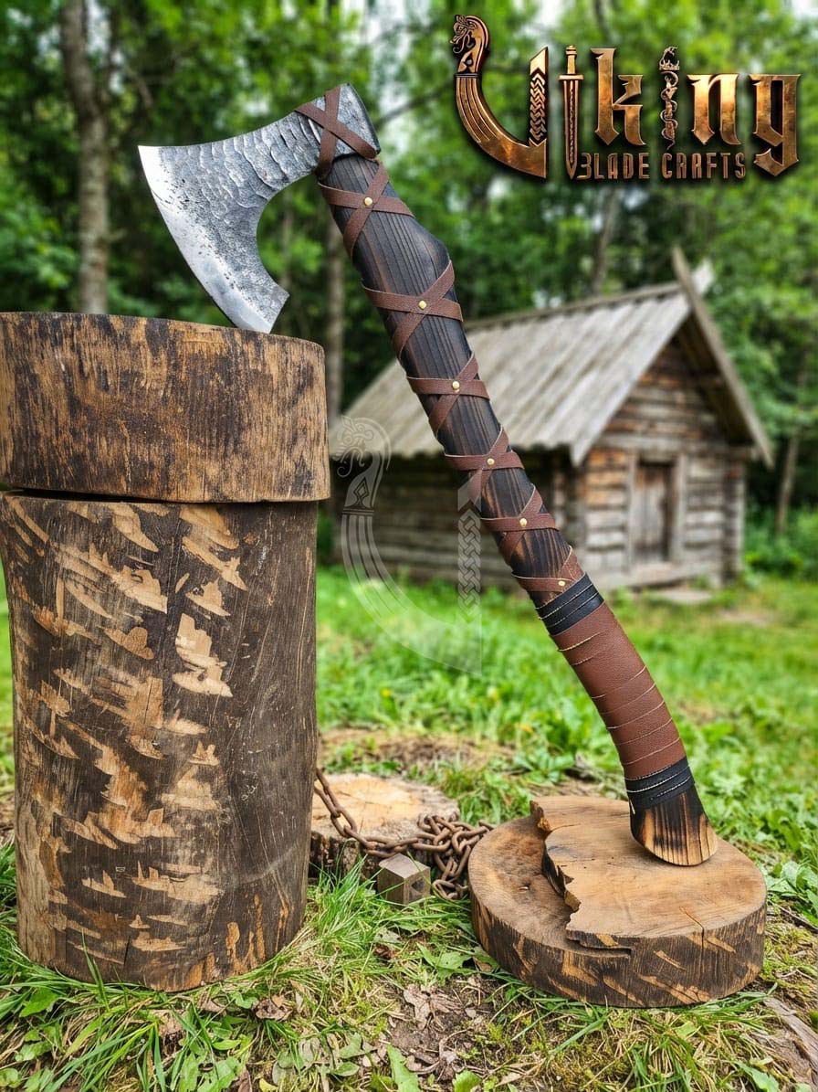 True Hand-Forged Viking Bearded Axe 30" | Leather-Wrapped S-Curve Skeggøx