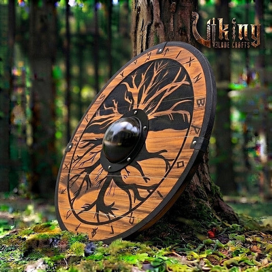 The Yggdrasil Core Hand-Carved Tree of Life Viking Shield