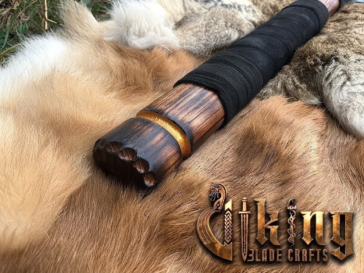 Skull War Hammer - Compact Engraved Carbon Steel Viking Hammer