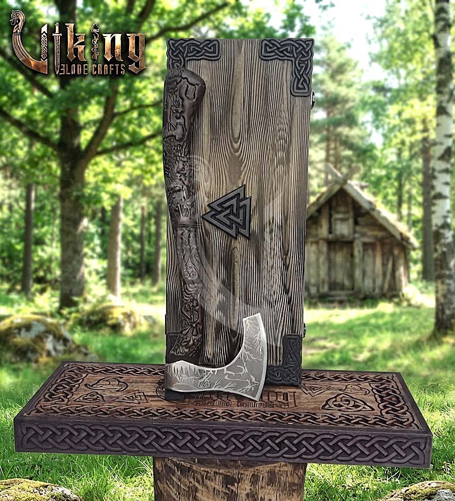 Wildlife Viking Axe | Hand Carved Handle | Forged Steel