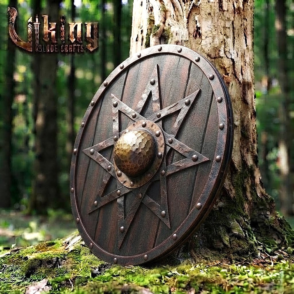The Skjöldr of the North Star Handcrafted 8-Pointed Iron-Overlaid Shield