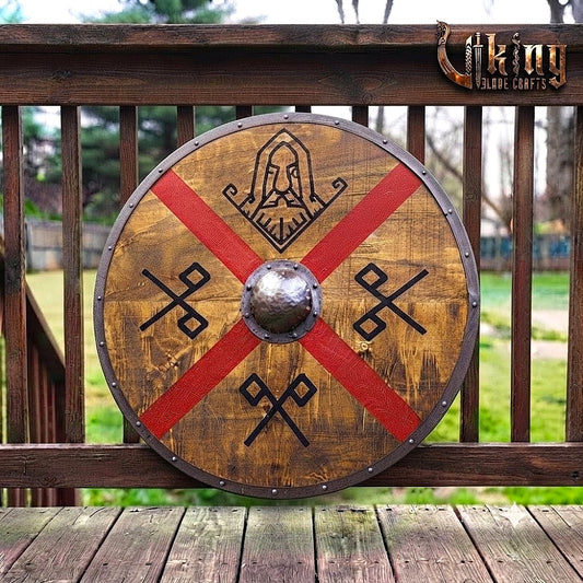 The Skjöldr of Asgard Red Cross & Runic God-Mask Viking Shield