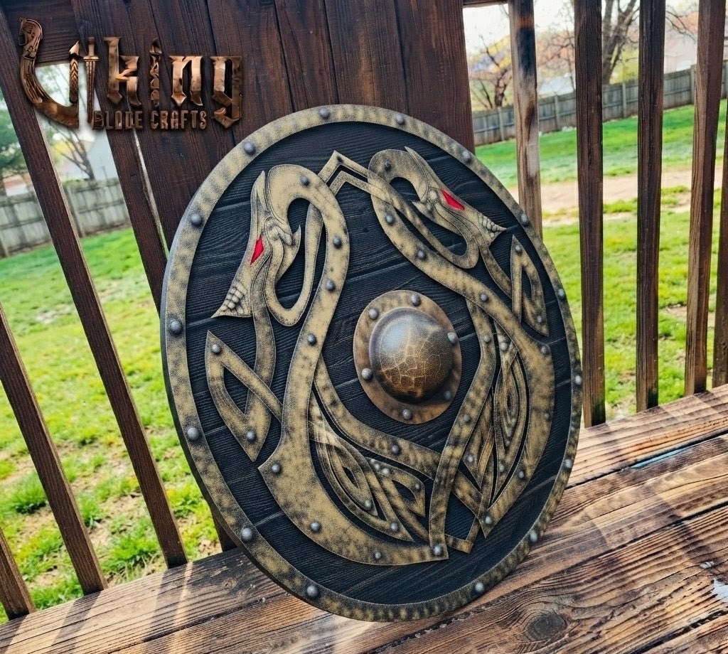 The Coils of Helheim 3D Handcrafted Iron Jörmungandr Viking Shield