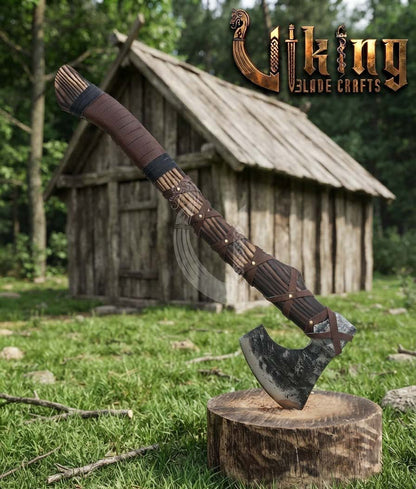 True Hand-Forged Viking Bearded Axe 30" | Leather-Wrapped Ergonomic Skeggøx
