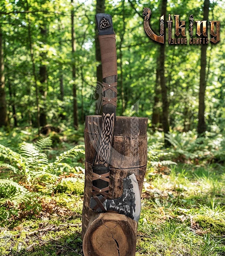 Jelling-Style Viking Axe 30" | Hand-Forged Bearded Axe with Carved Ashwood
