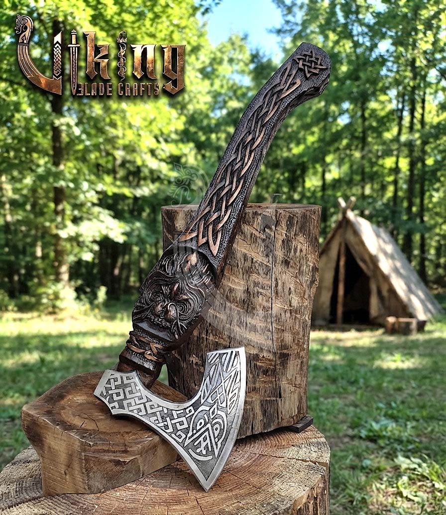 Norse Owl 23" Rosewood Axe | Hand-Forged & Carved Viking Axe