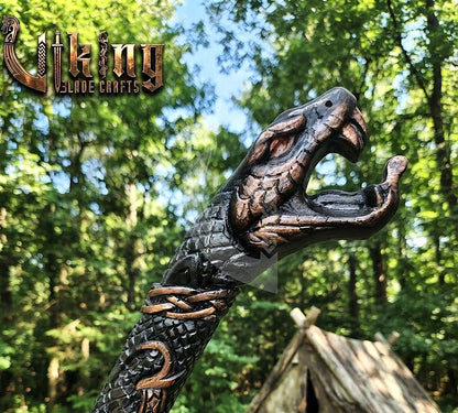 The Jormungandr Wrath 23" Hand-Forged Norse Serpent Carved Rosewood Axe