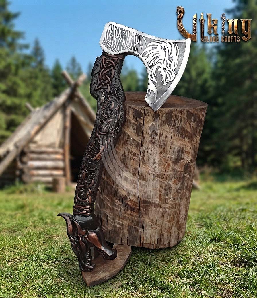 The Fáfnir Legacy 23" Hand-Forged 3D Carved Norse Dragon Axe