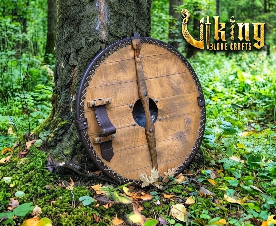 Fenrir's Pack Leather-Trimmed Wolf Viking Shield