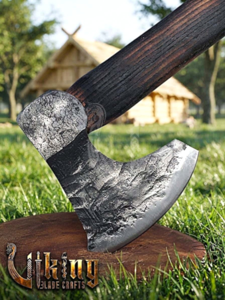 True Hand-Forged Viking Bearded Axe 30" | Curved Handle Skeggøx