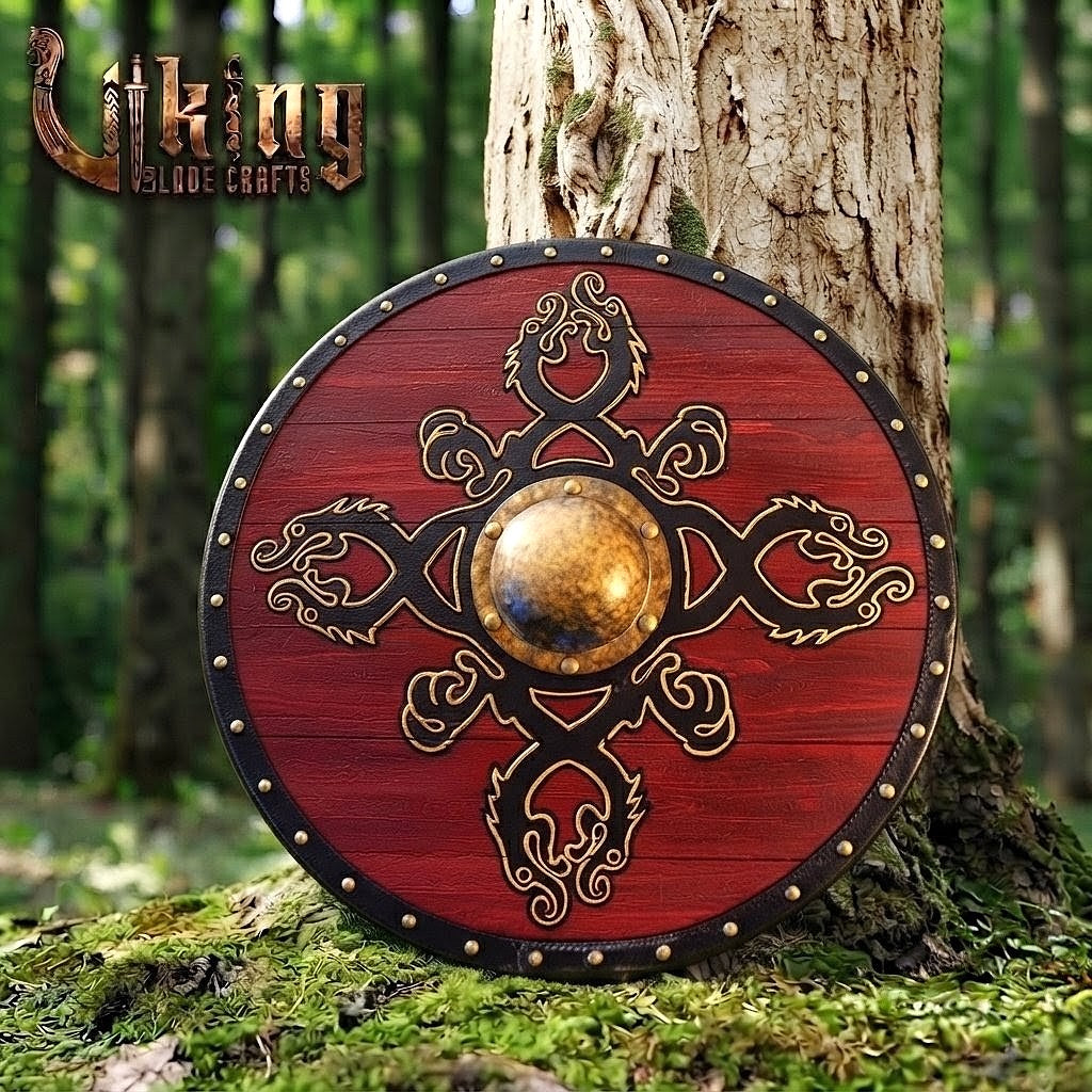 The Jreki Crossroads 4-Dragon Crimson Viking Shield